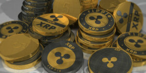 a pile of gold and black poker chips