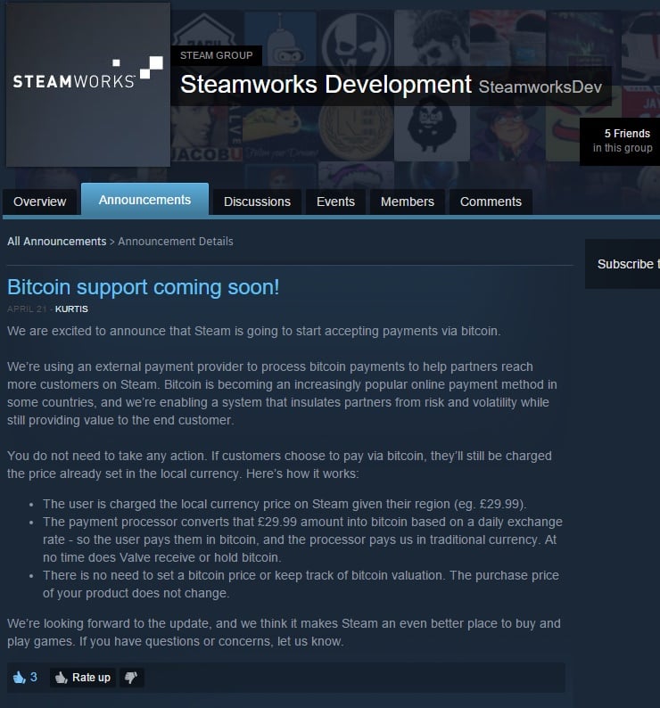 Bitcoin Valve Steam