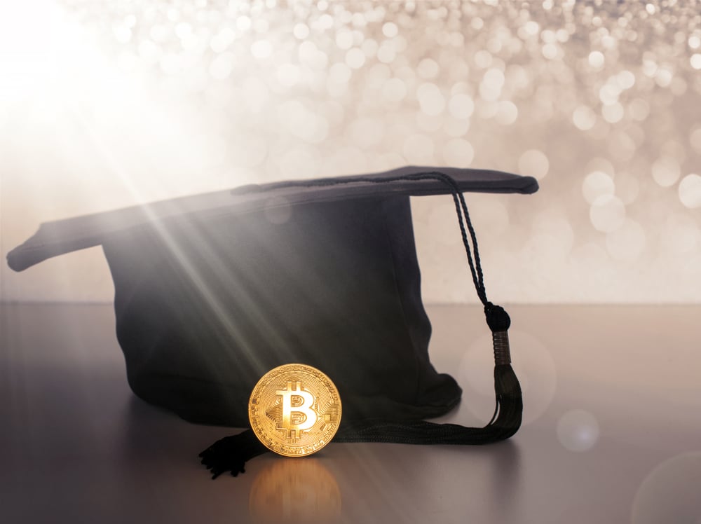 bitcoin education graduation cap blockchain