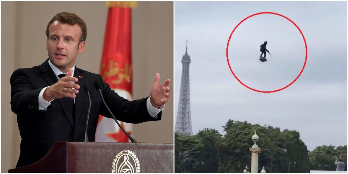 Emmanuel Macron, France flying soldiers