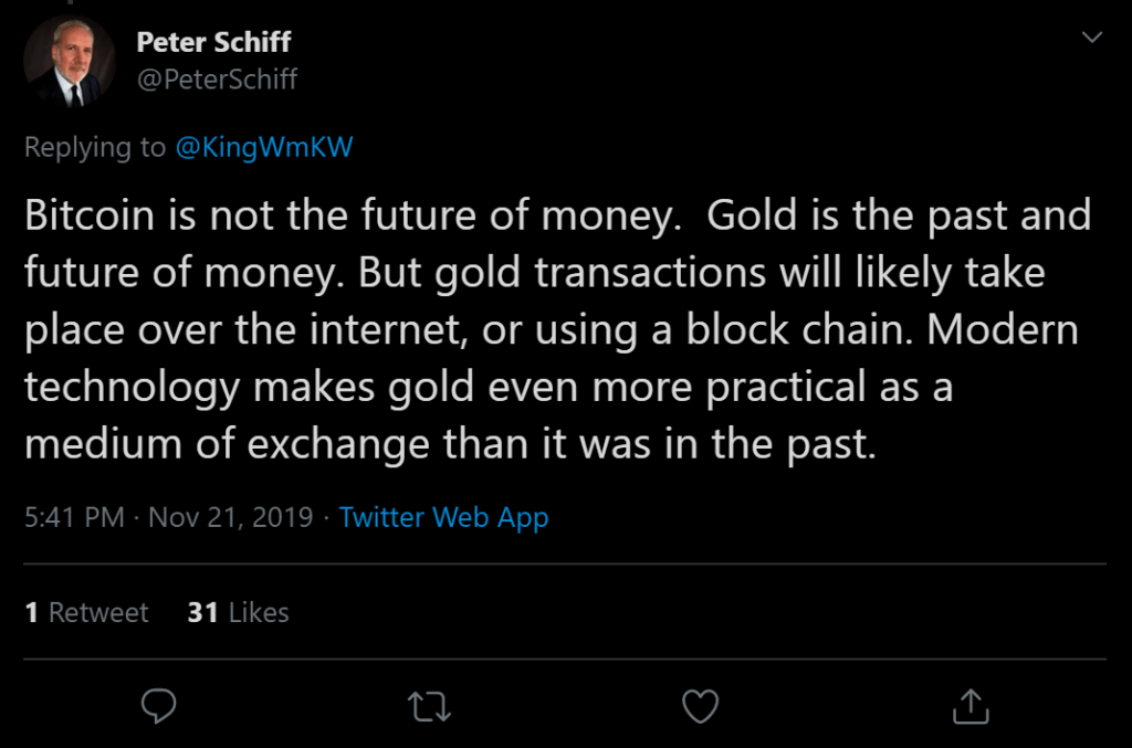 cryptocurrency  blockchain Peter Schiff Tweet