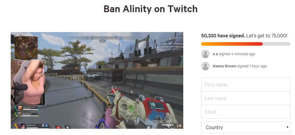 alinity twitch ban petition