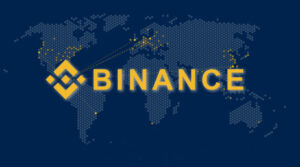 the binance logo with a world map in the background