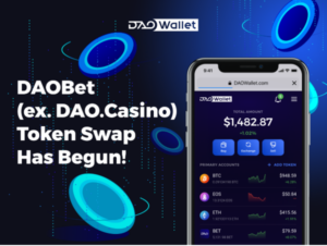 a cell phone with the text daobet ex dao casino token swap has