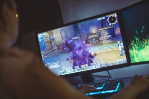 a person playing a video game on a computer