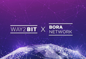 a blue and purple background with the words way 2 bit x bora network