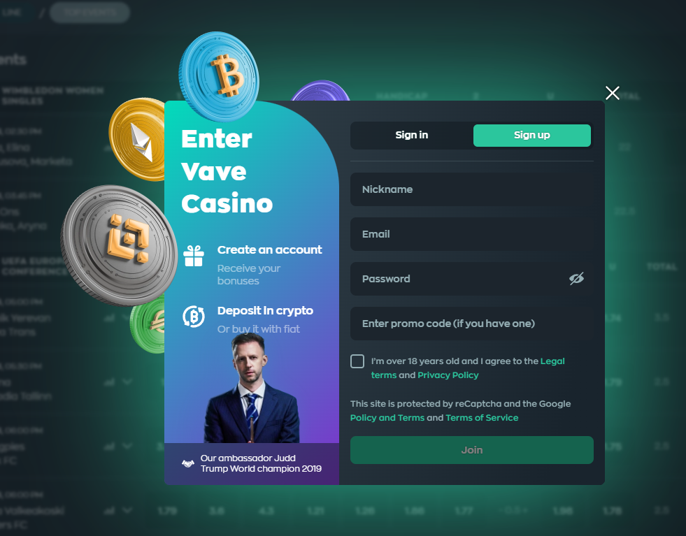 Vave casino- registration