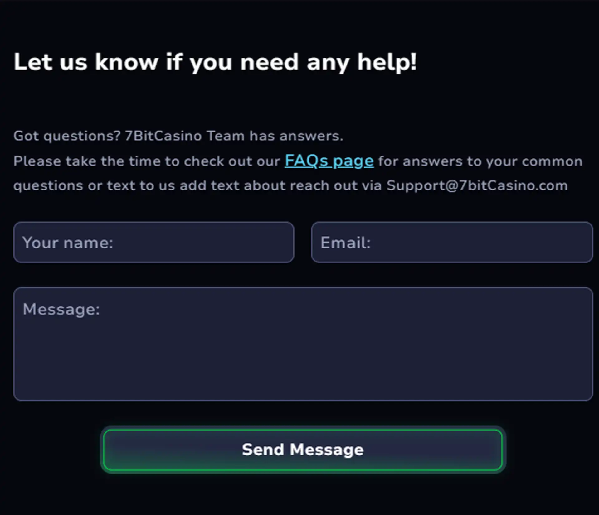 CCN.com screenshot of 7Bit casino contact support form