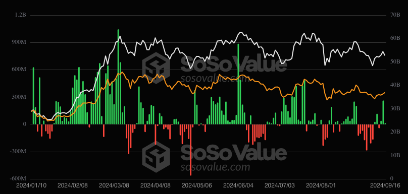 Bitcoin ETF daily inflow/outflow chart.
