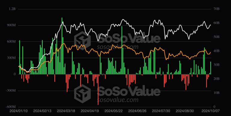 Bitcoin ETF daily inflow/outflow chart.