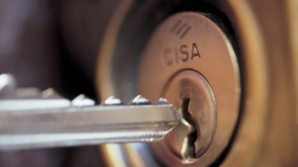 Key being inserted into lock.