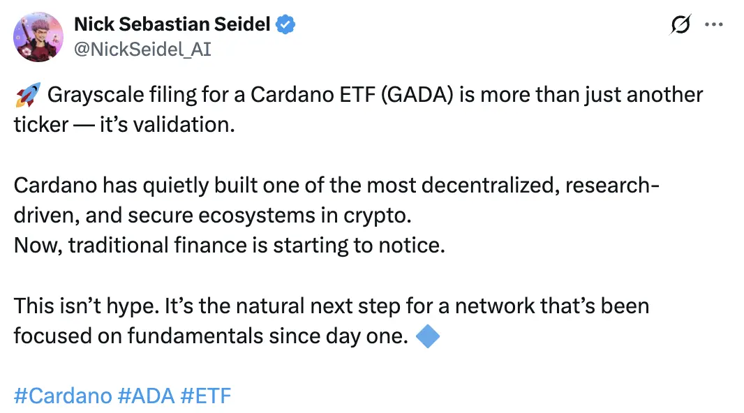 Comment about Cardano ETF | Source: @NickSeidel_AI