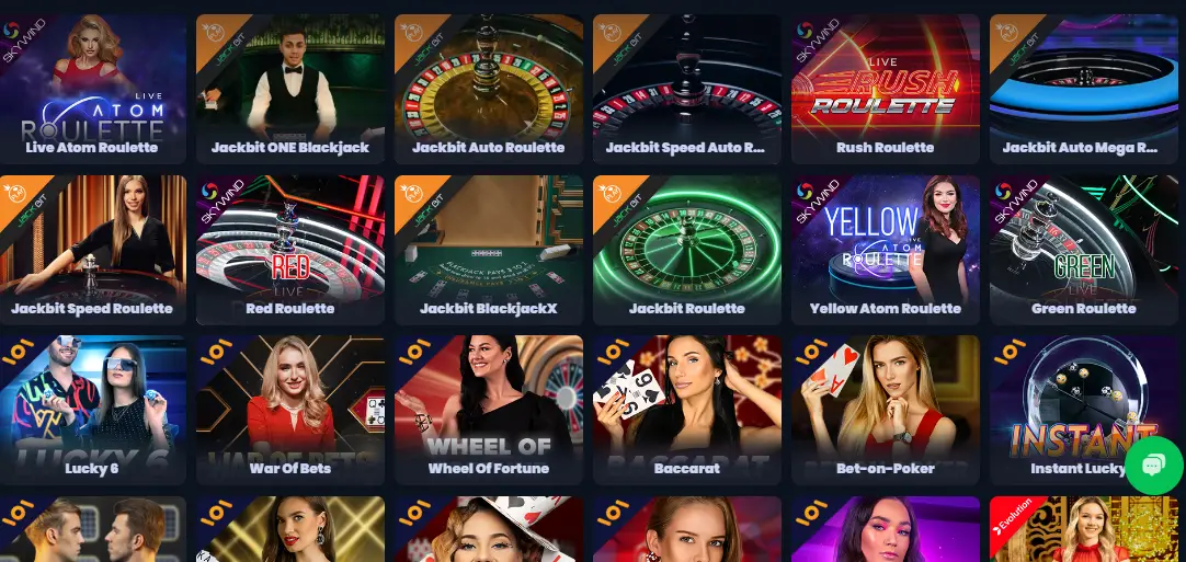 CCN.com screenshot of the live games section at Jackbit casino