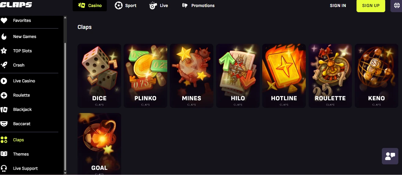 CCN.com screenshot of claps casino original games
