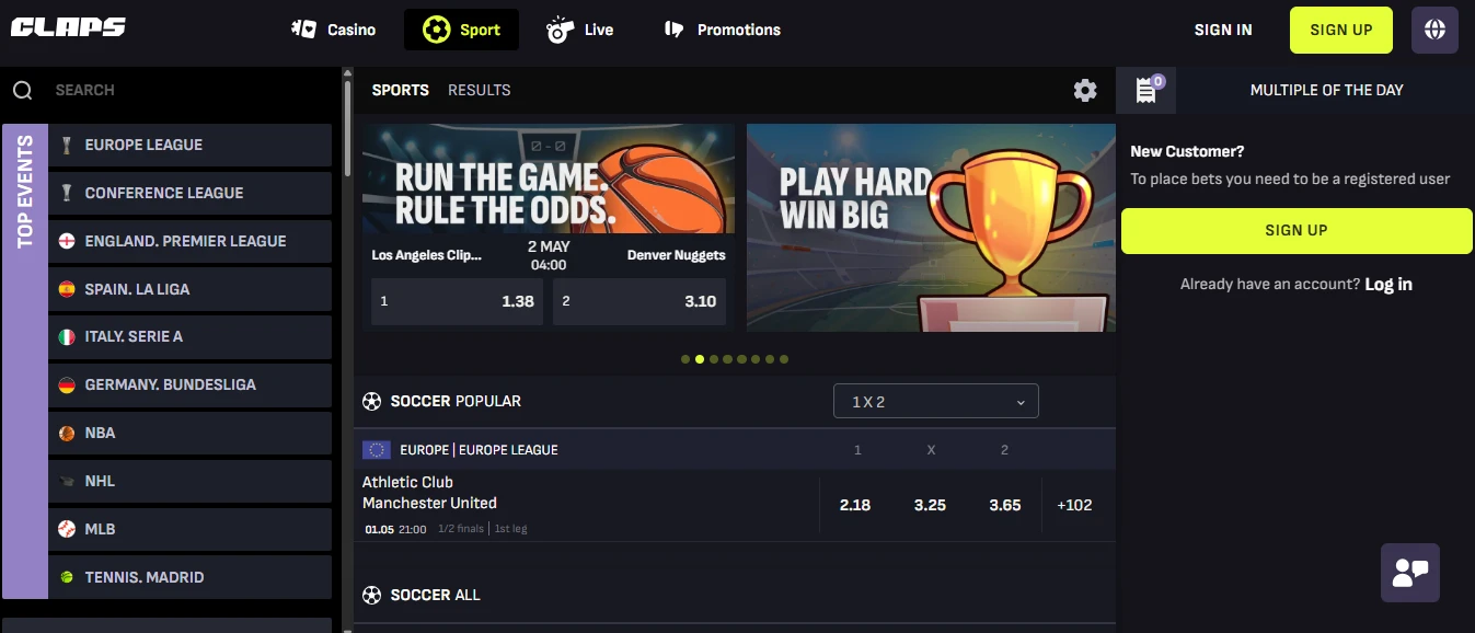 CCN.com screenshot of claps sports betting section