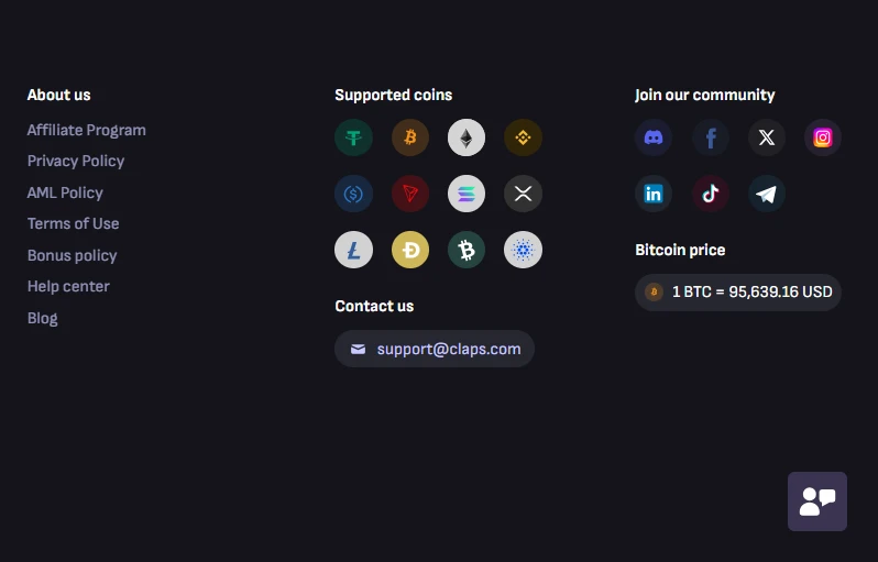 CCN.com screenshot of claps casino crypto payments