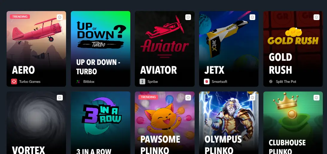 CCN.com screenshot of sportsbet.io crash and instant games section