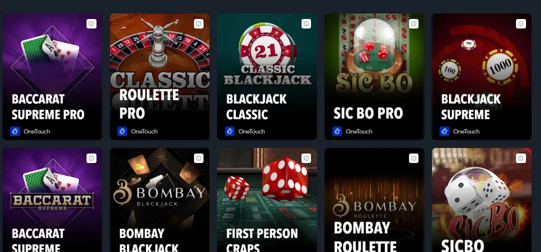CCN.com screenshot of sportsbet.io table games section