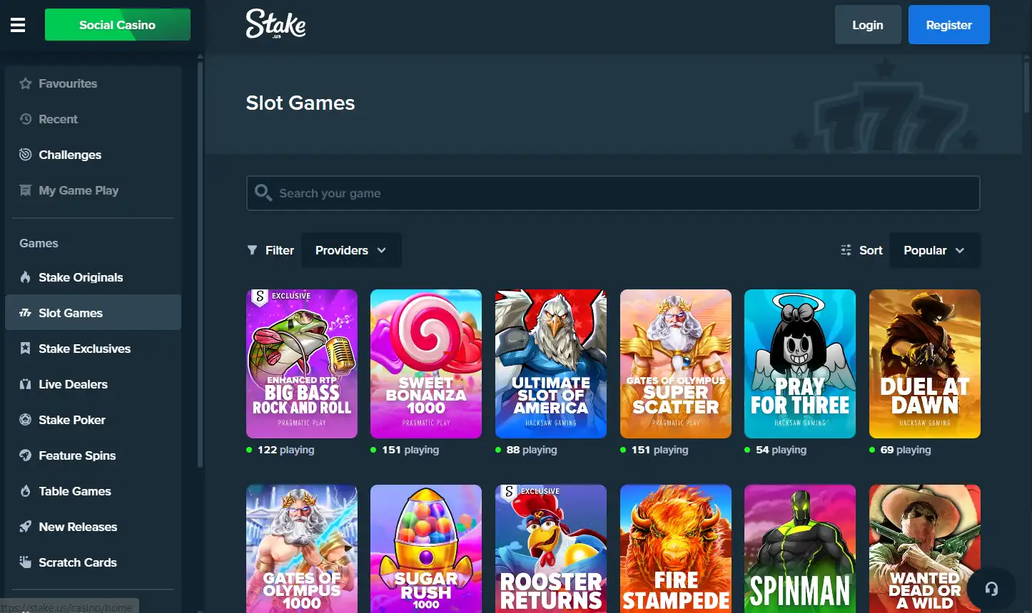 CCN.com screenshot of stake.us slot section