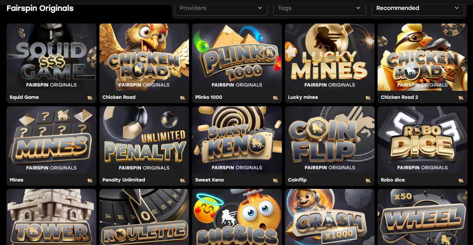 CCN.com screenshot of fairspin original games
