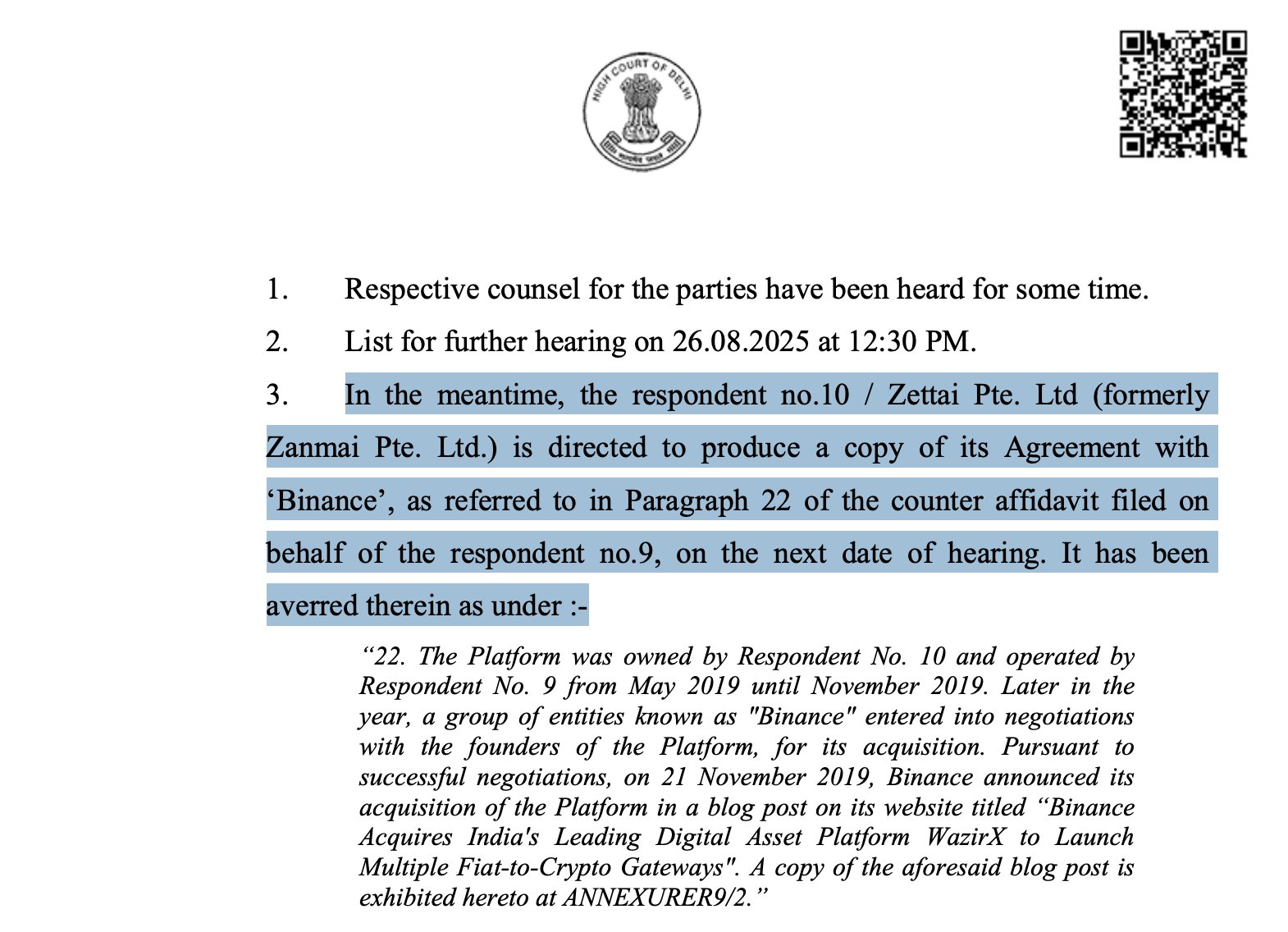 Delhi High Court order for WazirX.