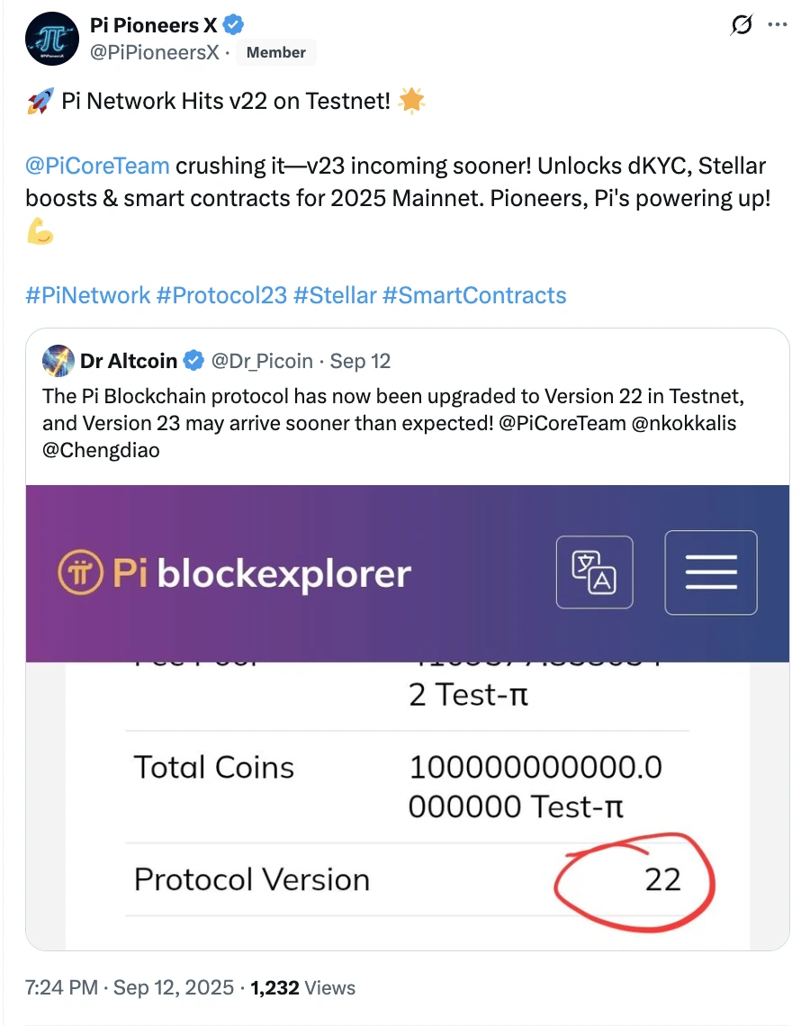 Pi Network on v22 testnet | Source: Pi Pioneers X