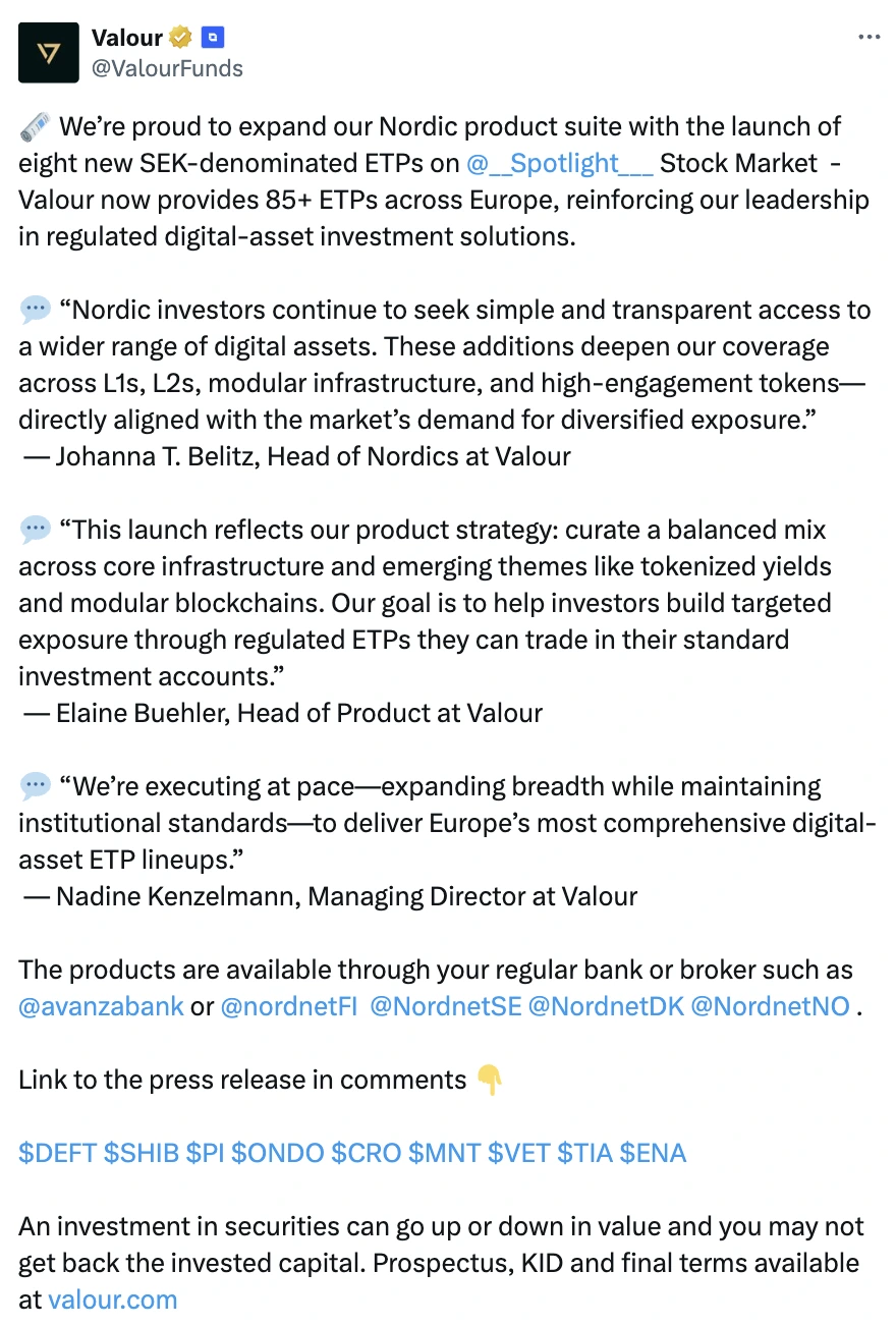 ETPs announcement | Source: Valour on X 