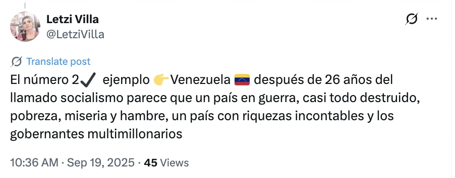 Comments about Venezuela’s situation | Source: X