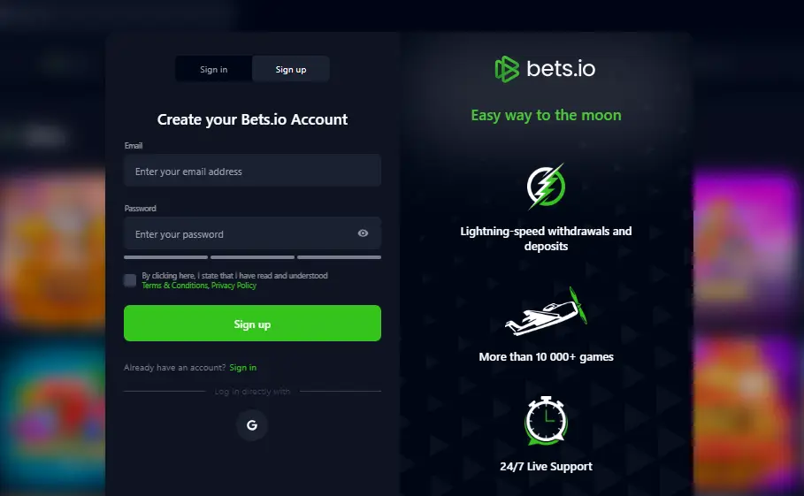 CCN.com screenshot of bets.io casino sign up