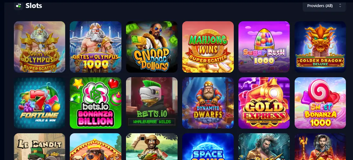 CCN.com screenshot of bets.io slots section