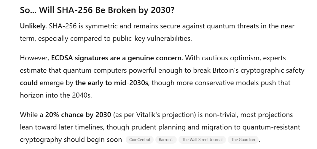 Bitcoin vs. Quantum Computing Question to ChatGPT. | Source: ChatGPT