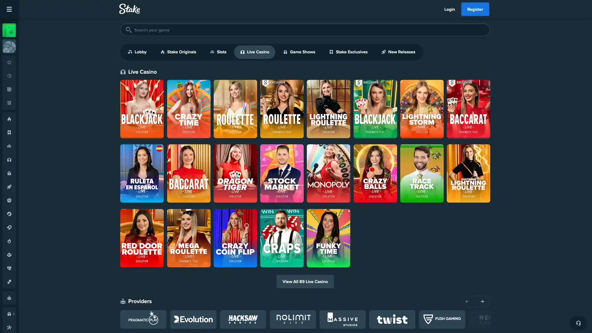 CCN.com screenshot of stake casino live games
