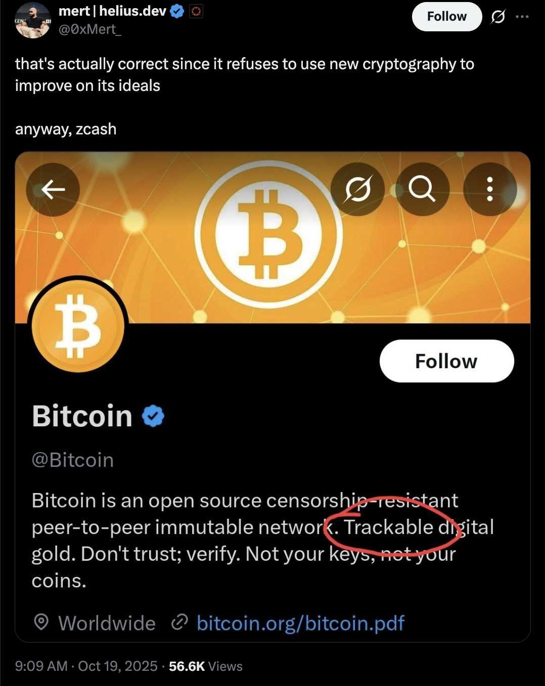 Bitcoin as a trackable asset