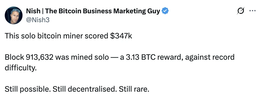 Solo mining buzz | Source: X