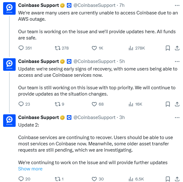 Coinbase updates