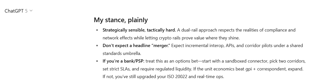 SWIFT and Ripple’s Dual-Rail System: ChatGPT Explores the Concept