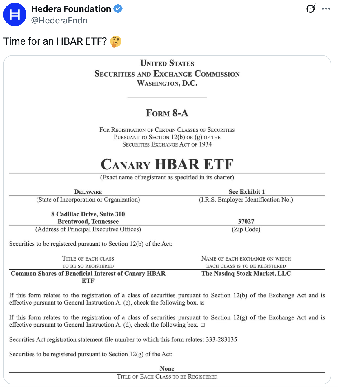 Hedera Foundation tweet