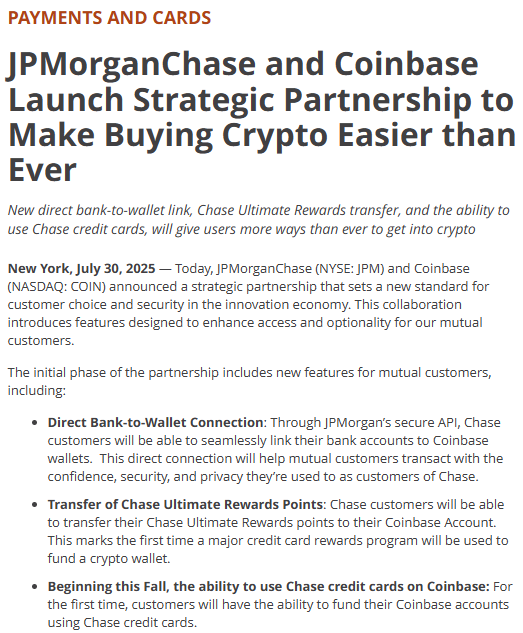 JPMorgan partners with Coinbase