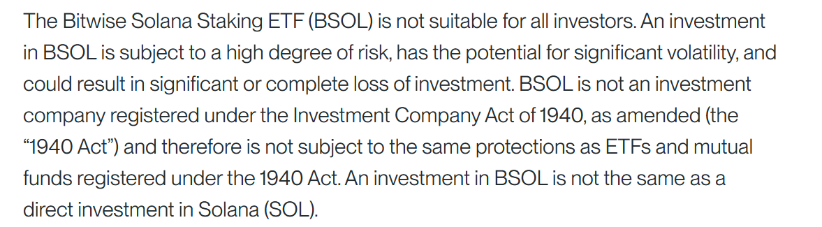 Risks concerning Bitwise Solana Staking ETF (BSOL)