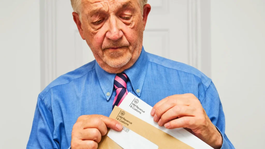 A man holding letters from HMRC