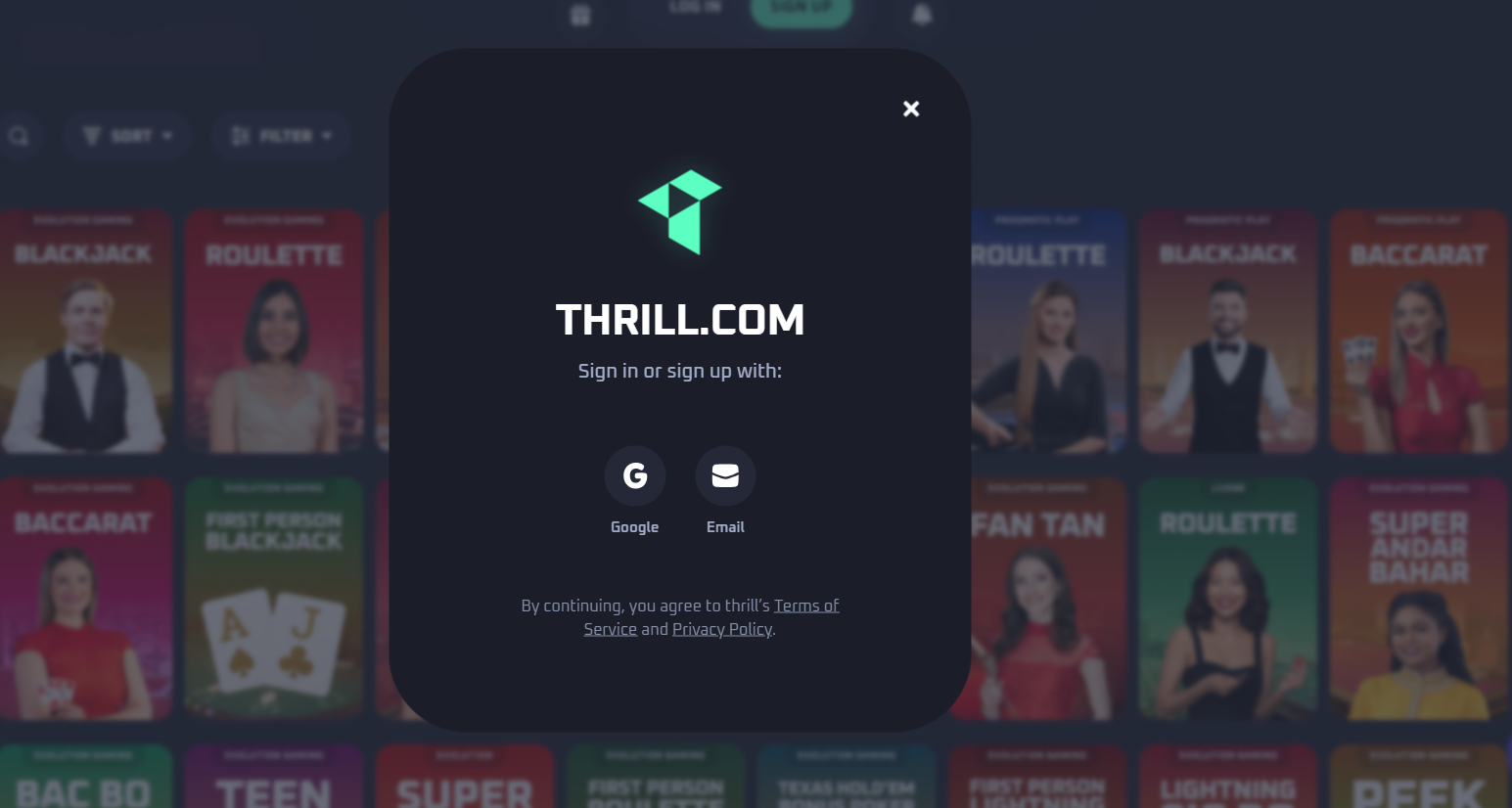 CCN.com screenshot of Thrill casino sign up