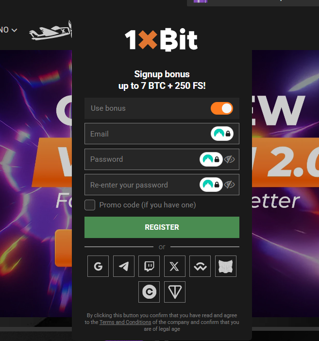 CCN.com 1xbit review screenshot of 1xbit sign up