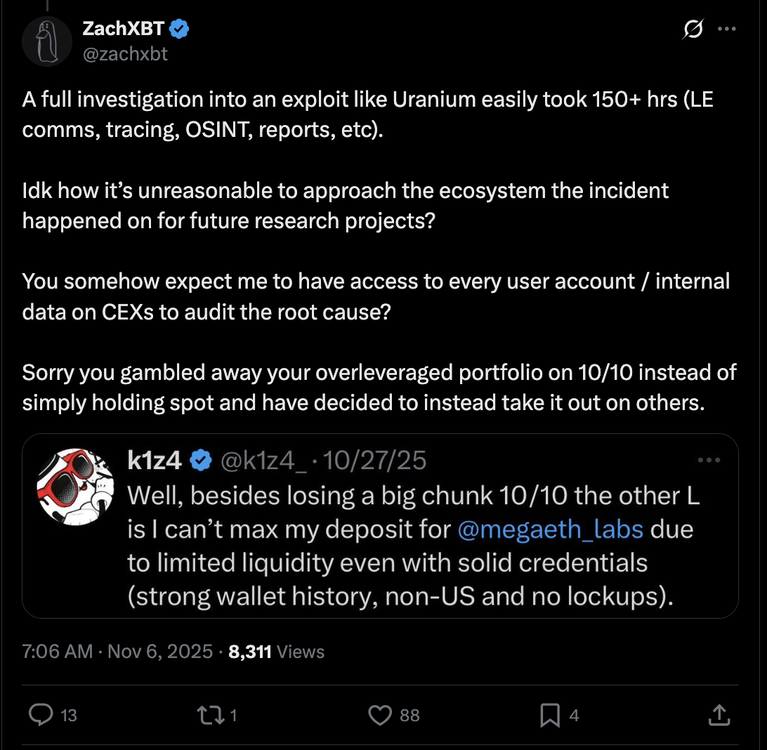 ZachXBT fires back.