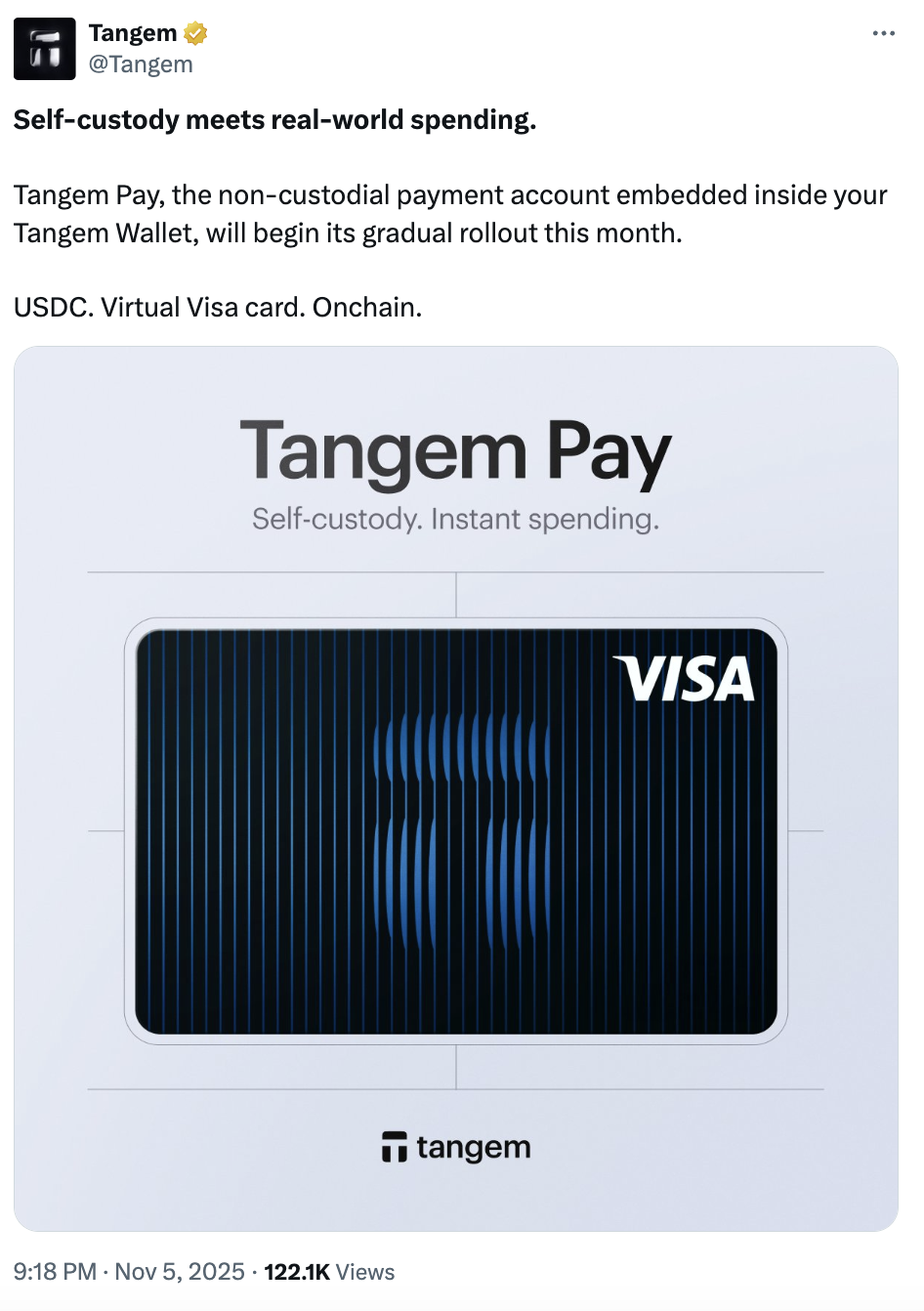 Tangem Pay nad self-custody | Source: X @Tangem