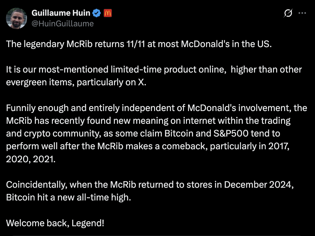 A McDonald's executive has leaned into the crypto meme. | Source: @HuinGuillaume