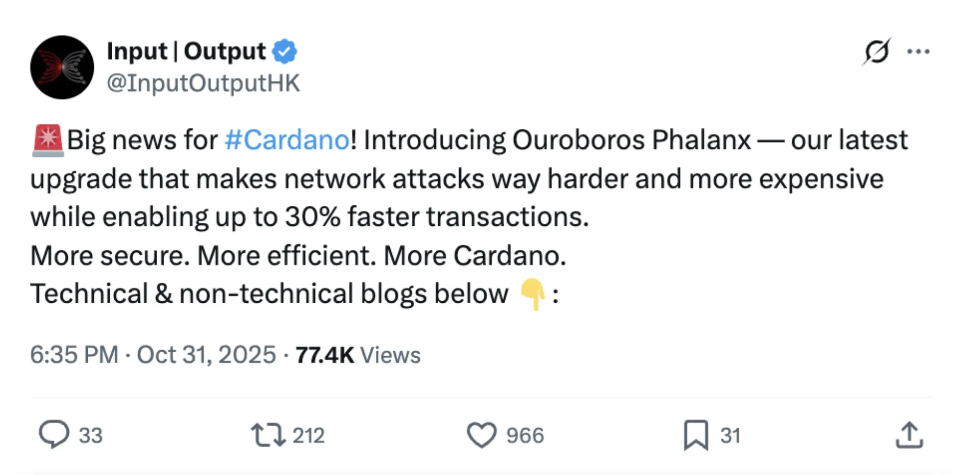 Upgrade announcement | Source: X @InputOutputHK