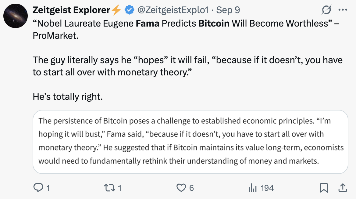Fama said Bitcoin will become "worthless"