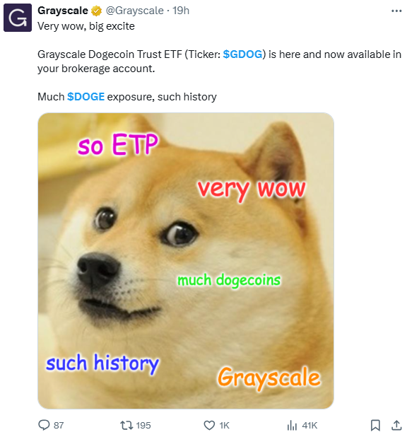 Grayscale announces its GDOG ETF launch