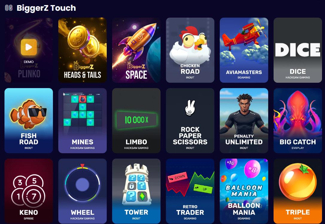 CCN.com BiggerZ casino review instant games and originals screenshot