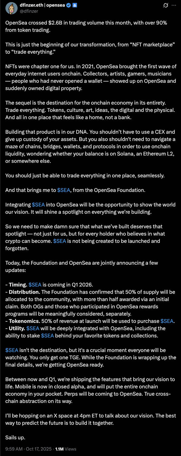 OpenSea's SEA reveal